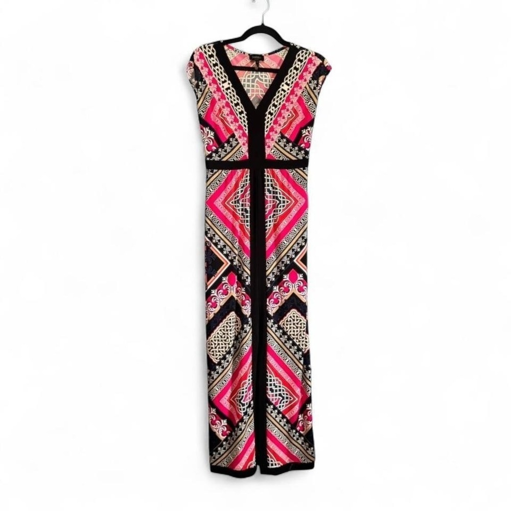Y2K Laundry Maxi Dress Women's Size 2 Shelli Segal Pink Black V Neck Boho Hippie